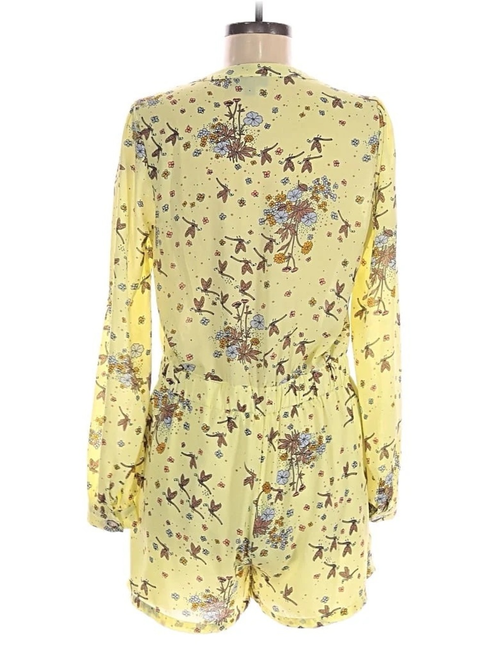 ModCloth Yellow Dragonfly Retro Floral Time to Suit Up Long Sleeve Romper - Picture 6 of 10